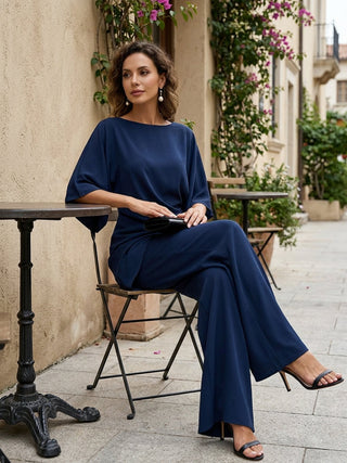 Conjunto de Blusa con Mangas Tipo Capa y Pantalón de Pierna Ancha Cayetana