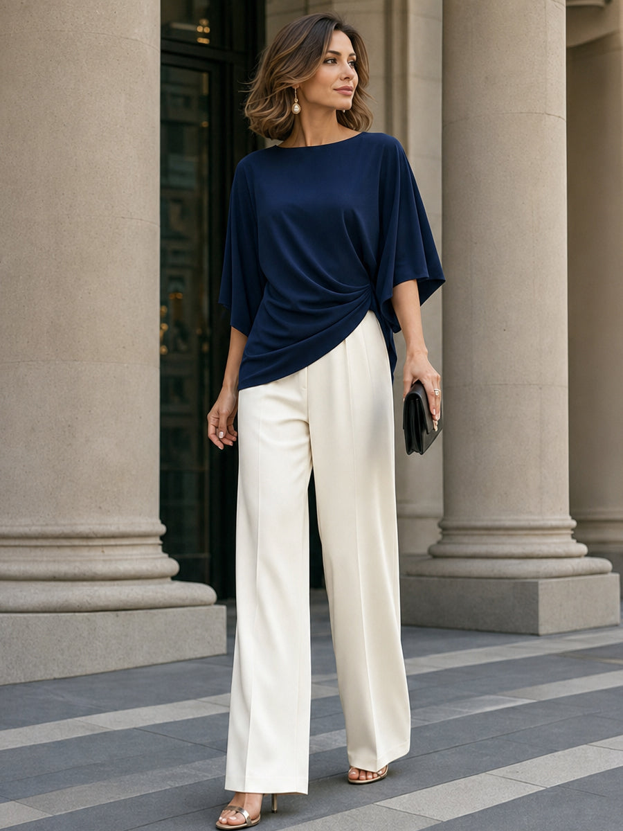 Conjunto de Blusa con Mangas Tipo Capa y Pantalón de Pierna Ancha Cayetana