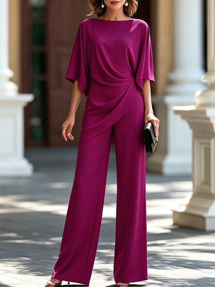 Conjunto de Blusa con Mangas Tipo Capa y Pantalón de Pierna Ancha Cayetana
