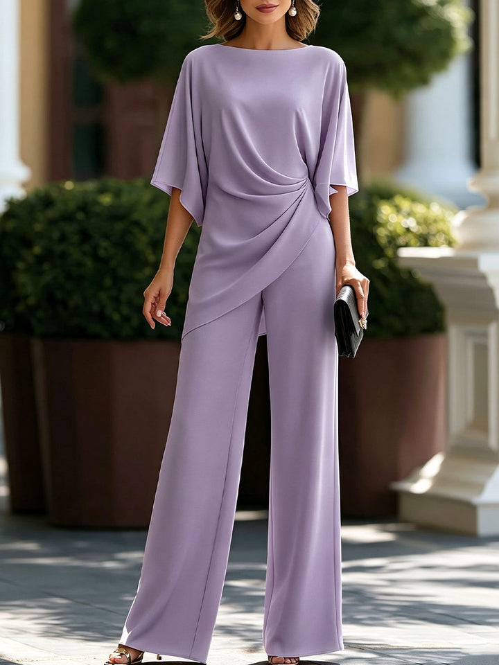 Conjunto de Blusa con Mangas Tipo Capa y Pantalón de Pierna Ancha Cayetana