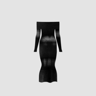 VESTIDO MIDI/MAXI DE MALLA CON HOMBROS DESCUBIERTOS GALATEA – NEGRO