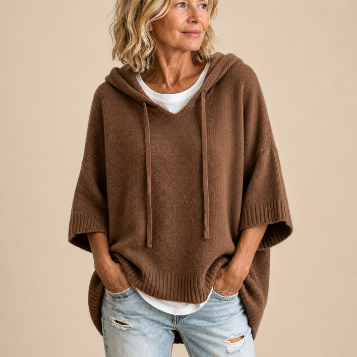 Ottavia | Poncho de punto con capucha y mangas tres cuartos