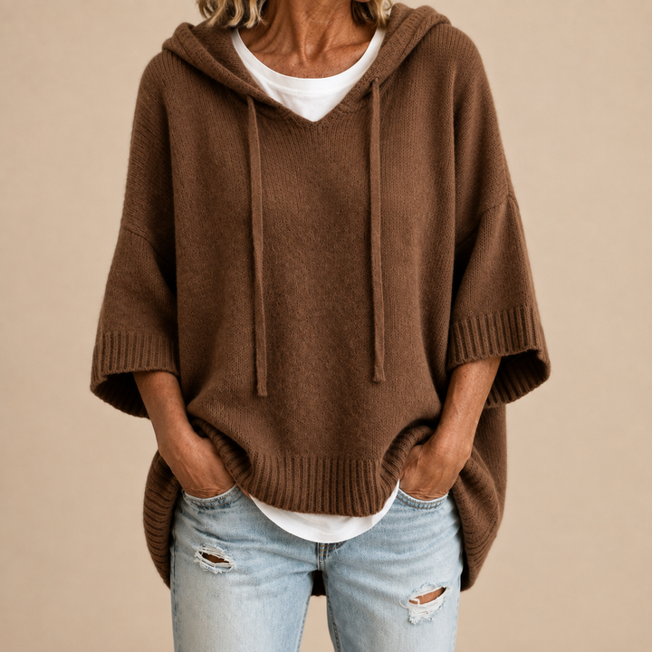 Ottavia | Poncho de punto con capucha y mangas tres cuartos