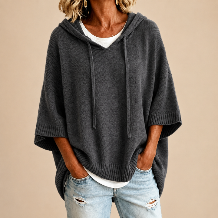 Ottavia | Poncho de punto con capucha y mangas tres cuartos