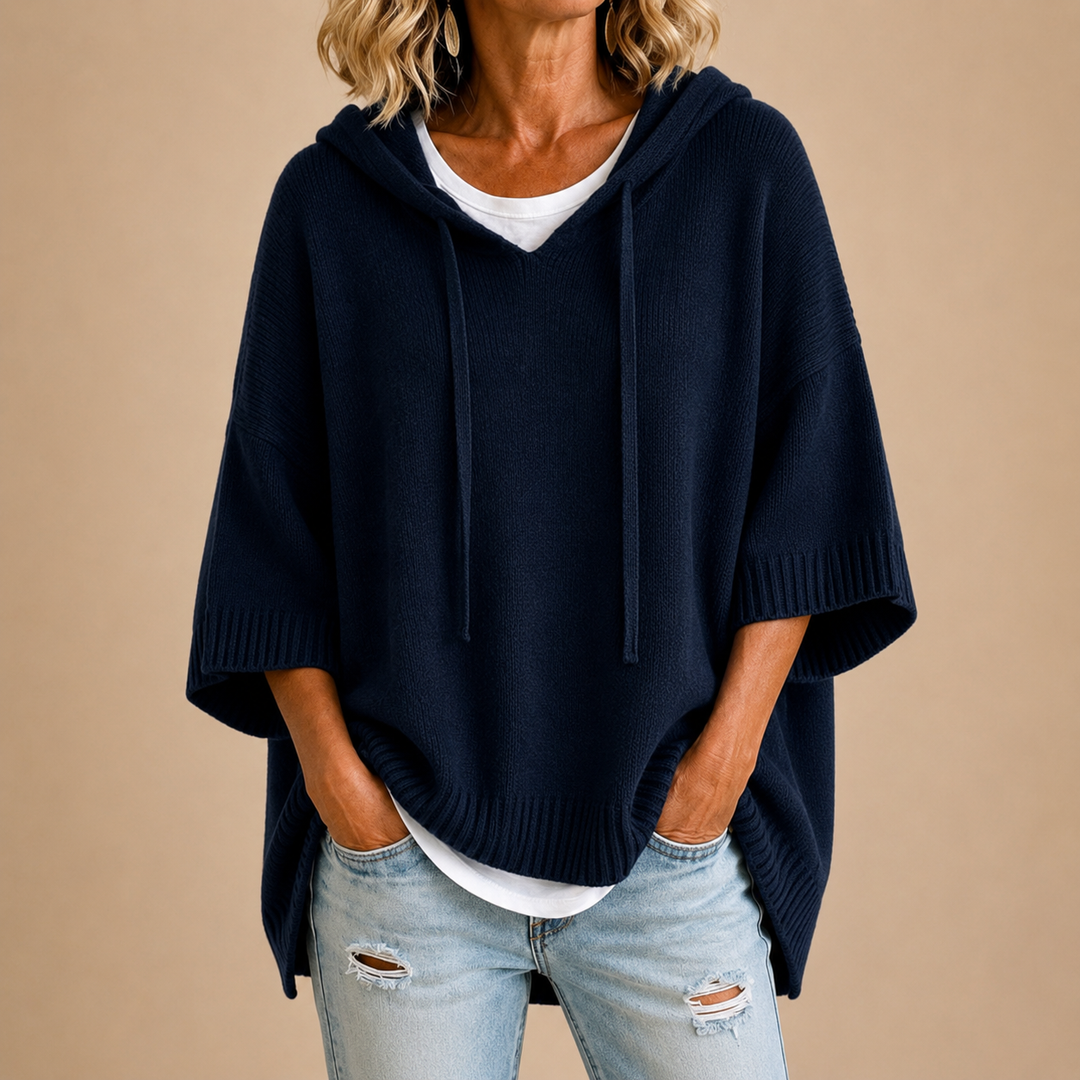 Ottavia | Poncho de punto con capucha y mangas tres cuartos