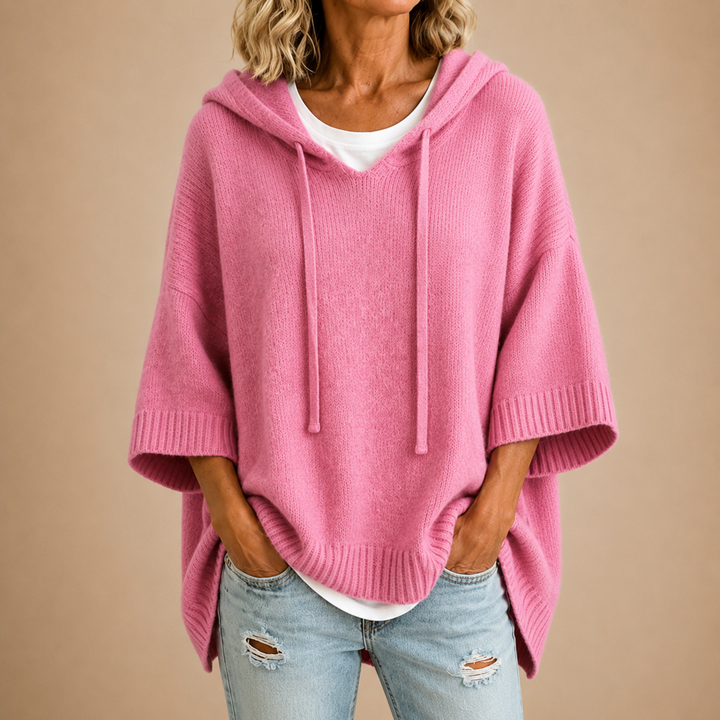 Ottavia | Poncho de punto con capucha y mangas tres cuartos