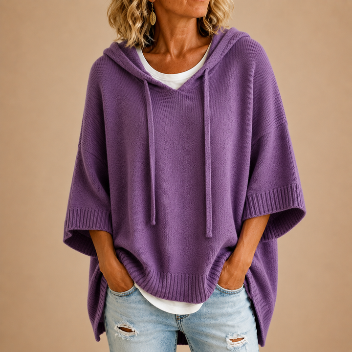 Ottavia | Poncho de punto con capucha y mangas tres cuartos