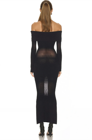 VESTIDO MIDI/MAXI DE MALLA CON HOMBROS DESCUBIERTOS GALATEA – NEGRO